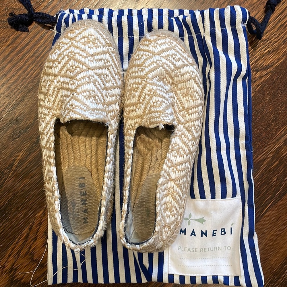 Manebi raffia espadrilles, jute and white.  Size 37.